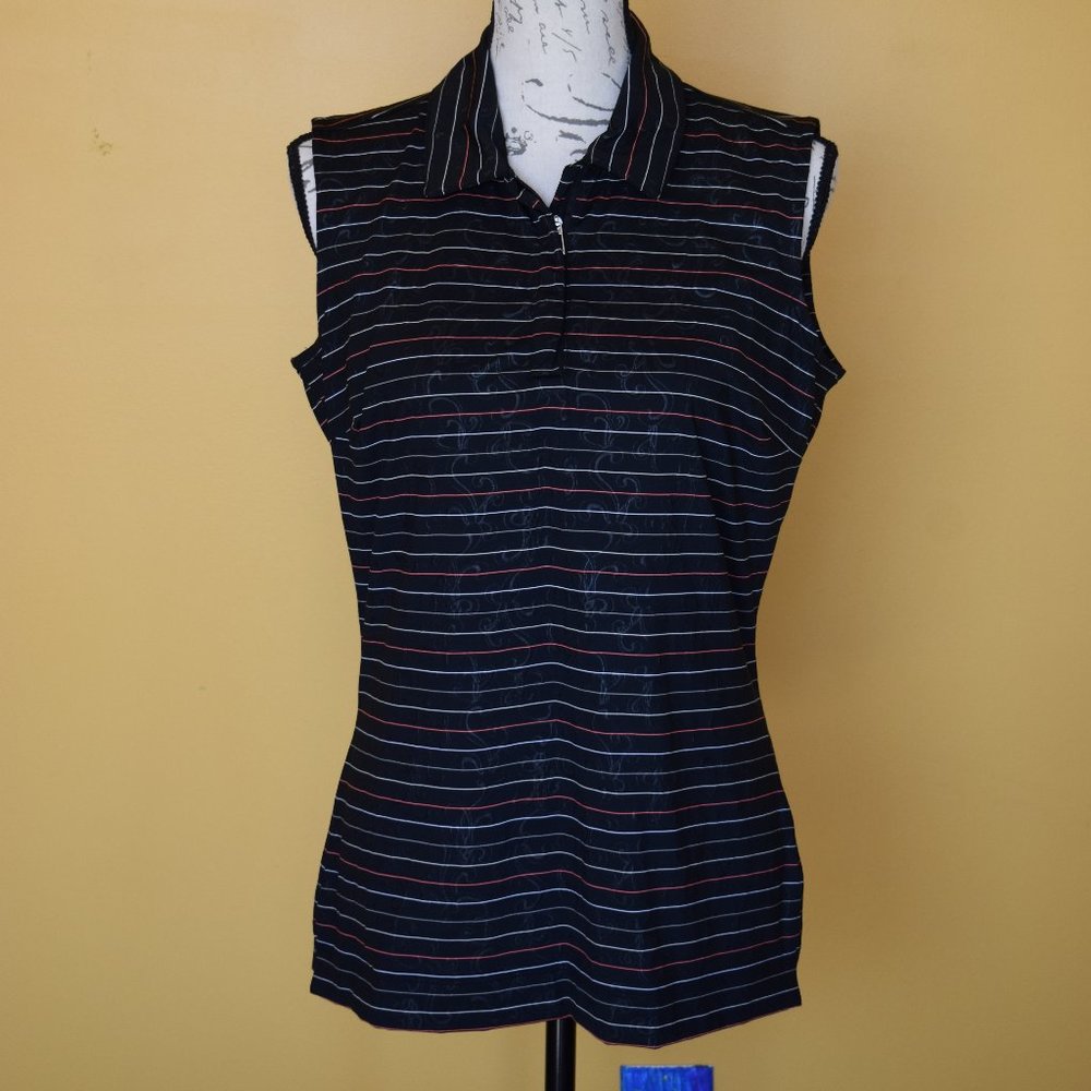 NWT Nike Golf shirt with pinstripes and front quarter zip sleeveless
